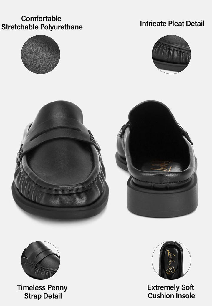 stretch fit pleated flat mules#color_black-smooth