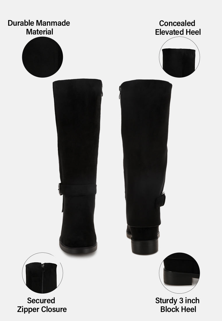 Antonia Wrap Around Buckle Detail Boots#color_black-suede