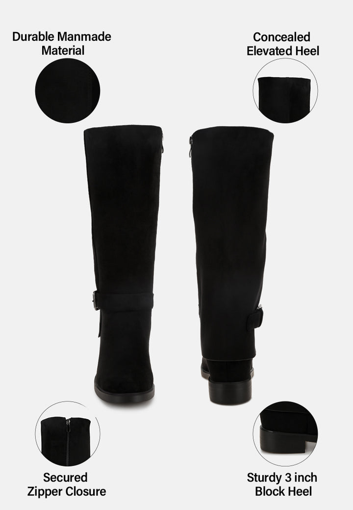 Antonia Wrap Around Buckle Detail Boots#color_black-suede