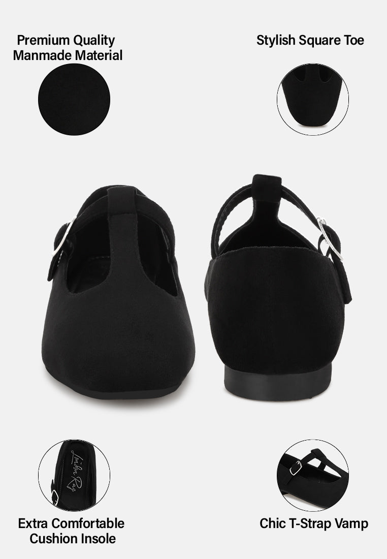 velsna pin buckle ballet flats#color_black-suede