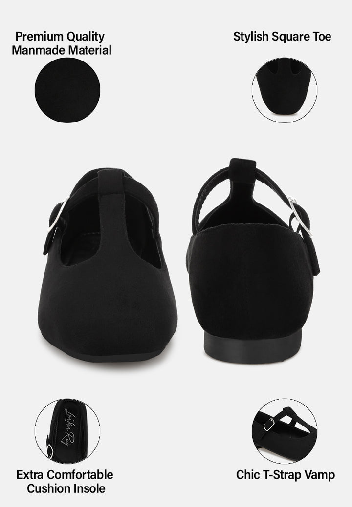 velsna pin buckle ballet flats#color_black-suede