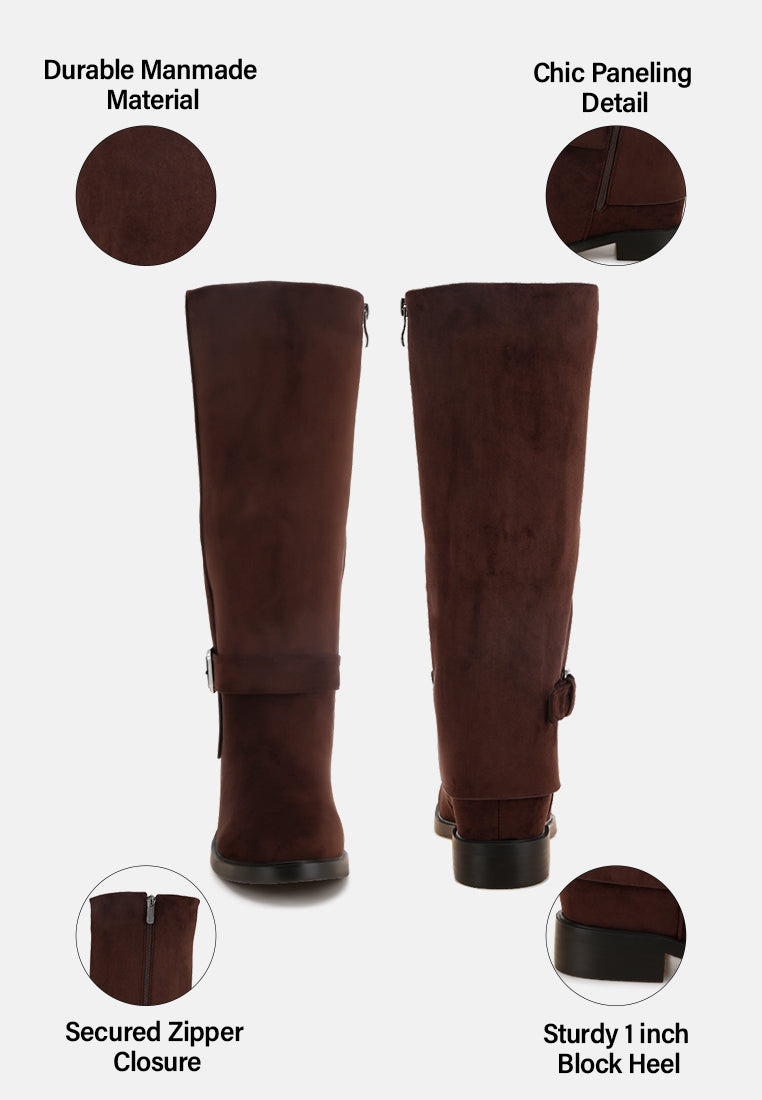 Antonia Wrap Around Buckle Detail Boots#color_brown-suede