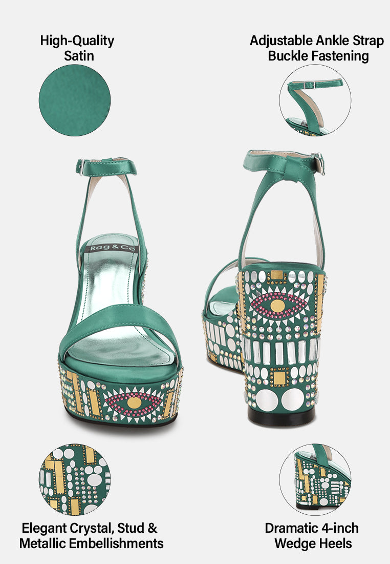 sandalias de fiesta con cuña y adornos de mosaico metropolis#color_green-satin