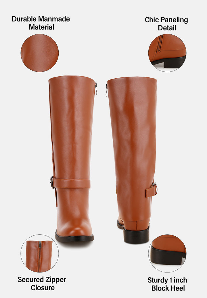Antonia Wrap Around Buckle Detail Boots#color_tan-smooth