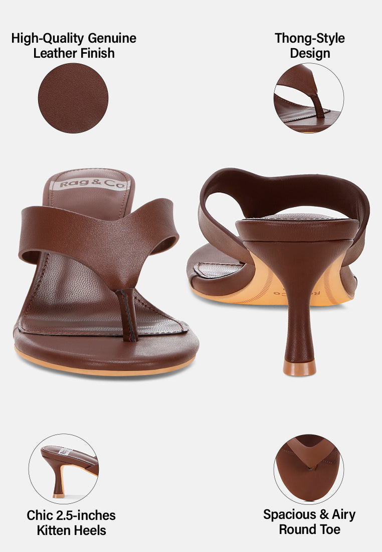 beaboux thong strap kitten heel sandals#color_brown Leather