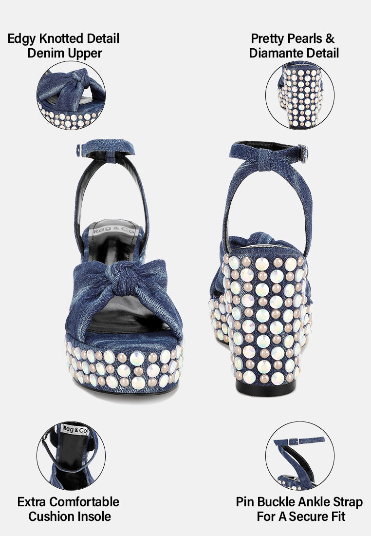 Sandalias de tacón de cuña con adornos Moondot#color_denim
