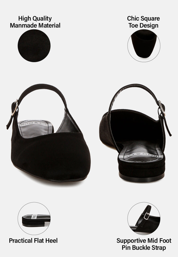 Dublish Square Toe Buckled Flats#color_black-suede