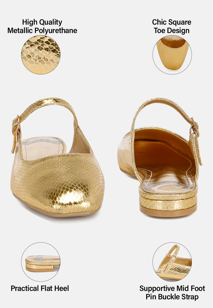 Dublish Square Toe Buckled Flats#color_gold-snaks
