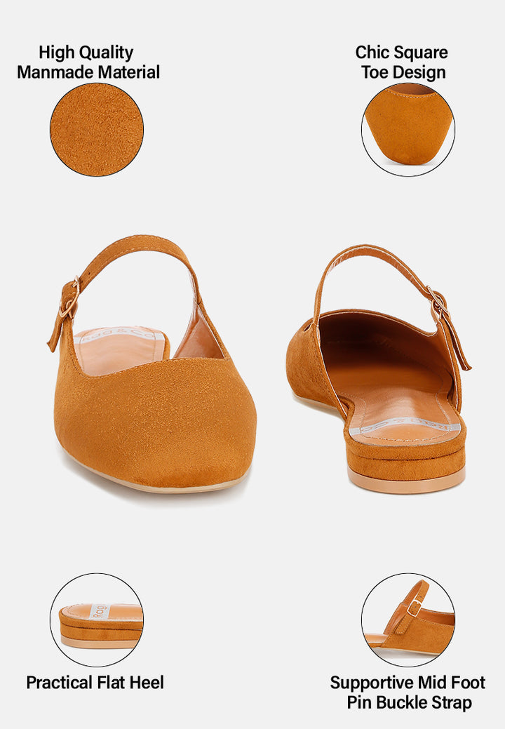 Dublish Square Toe Buckled Flats#color_tan-suede