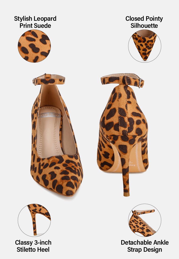 Dittany Ankle Strap Stiletto Heel Pumps#color_leopard-suede