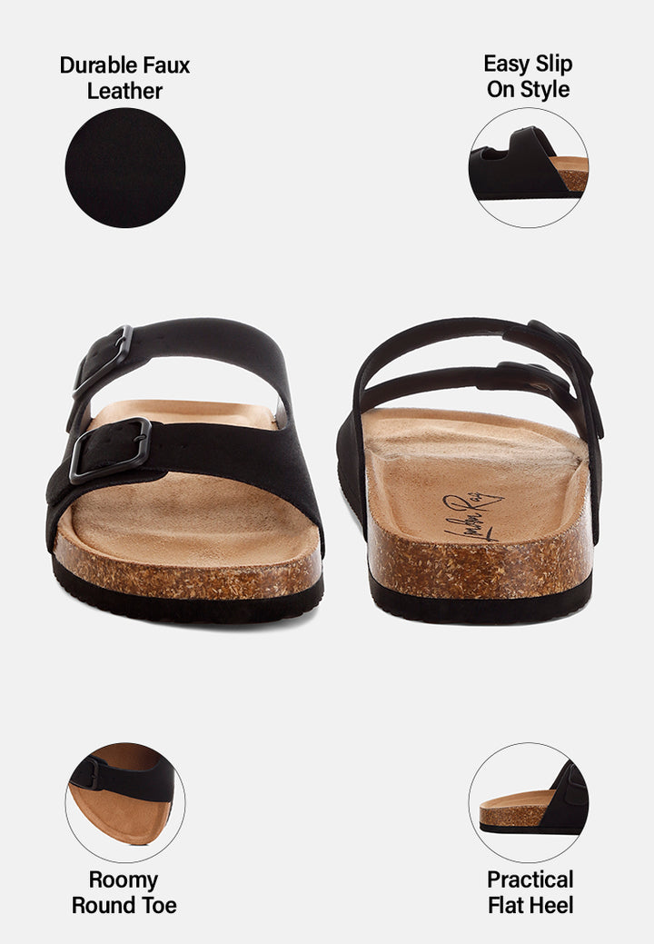 gloriosa the double strap slide sandals#color_black-nubuck-faux-leather