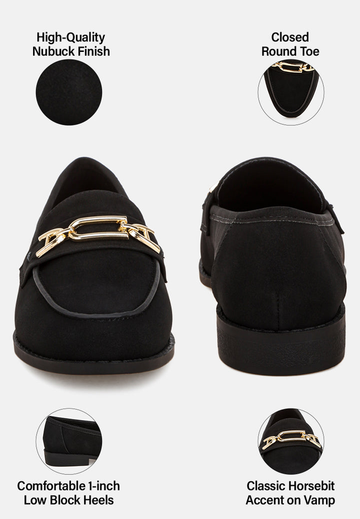 maribel horsebit detail loafers#color_black-suede