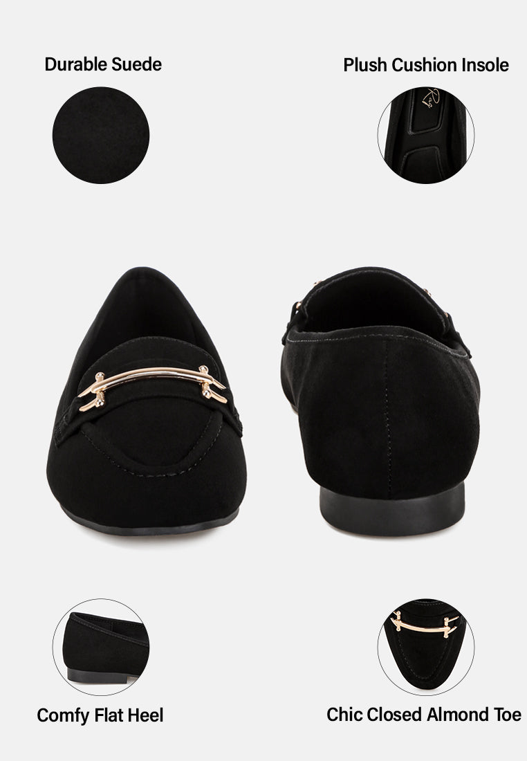 kitubhi almond toe horsebit loafers#color_black-suede