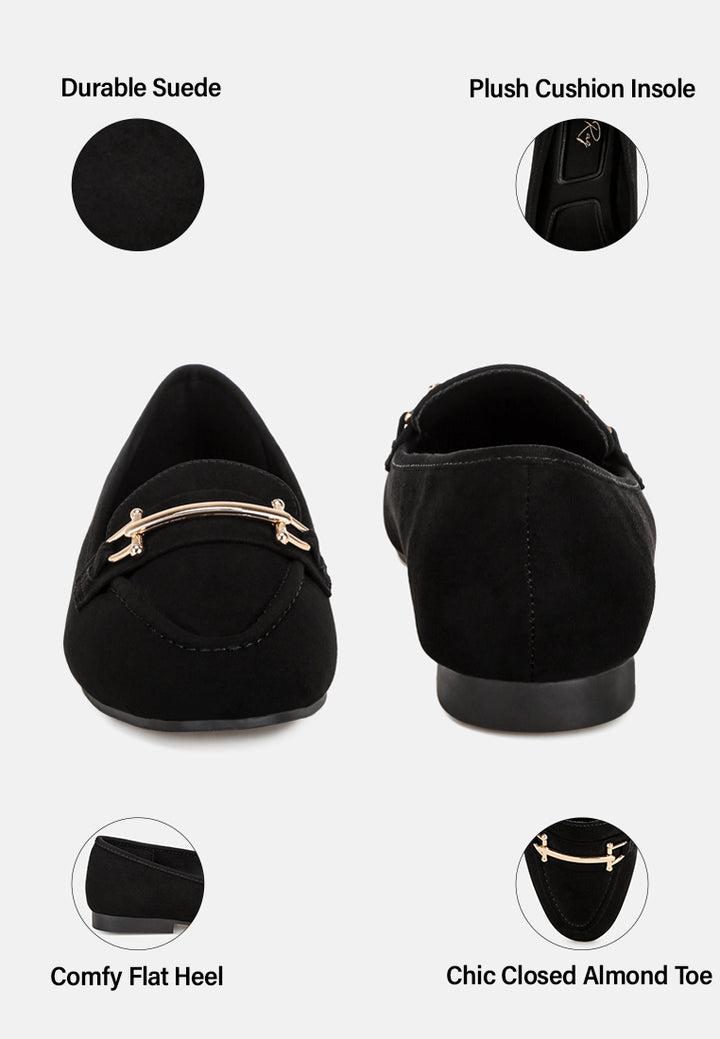 kitubhi almond toe horsebit loafers#color_black-suede