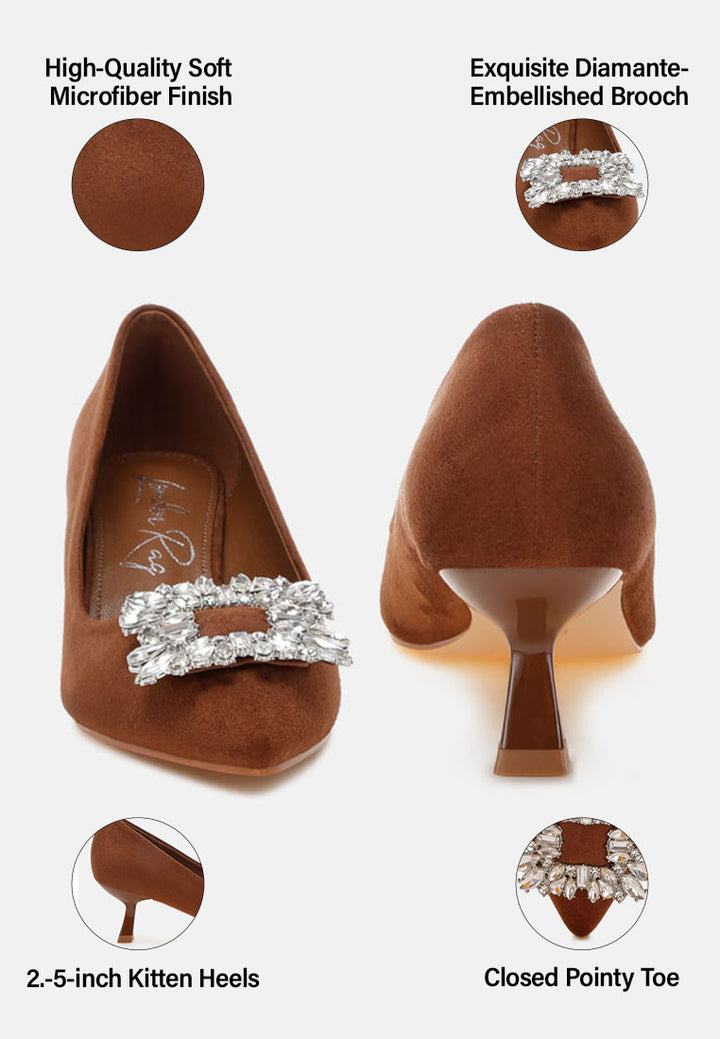 peyton brooch-embellished heel pumps#color_brown-suede