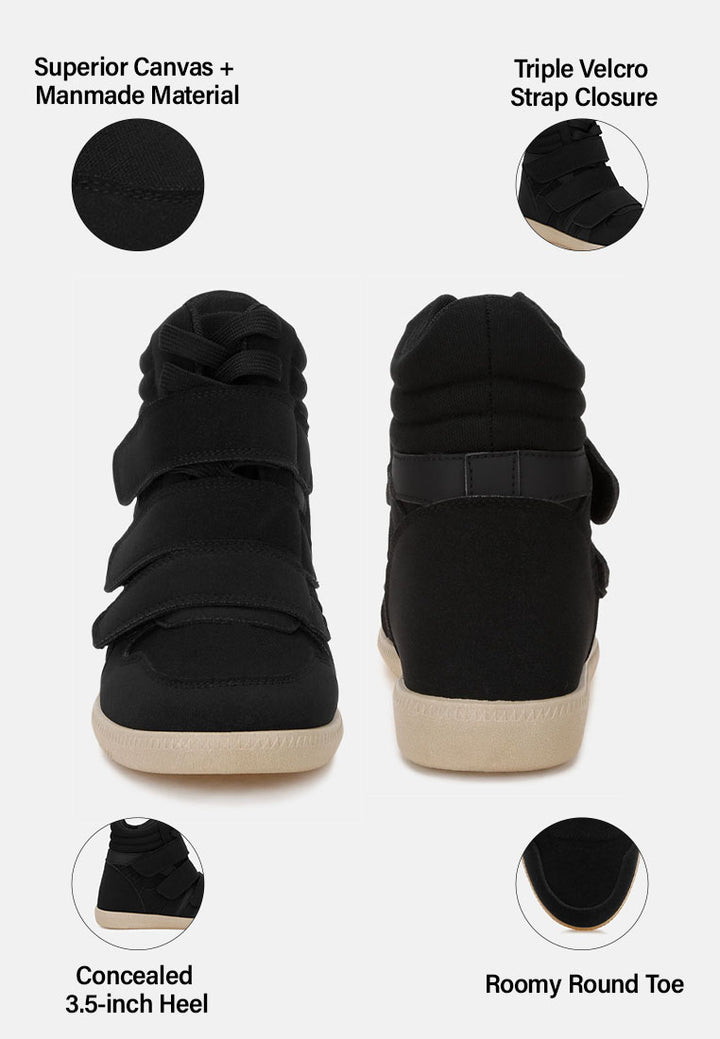 Cozy Wedge Triple Strap High-Top Sneakers#color_black