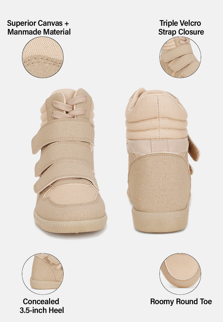 Cozy Wedge Triple Strap High-Top Sneakers#color_taupe