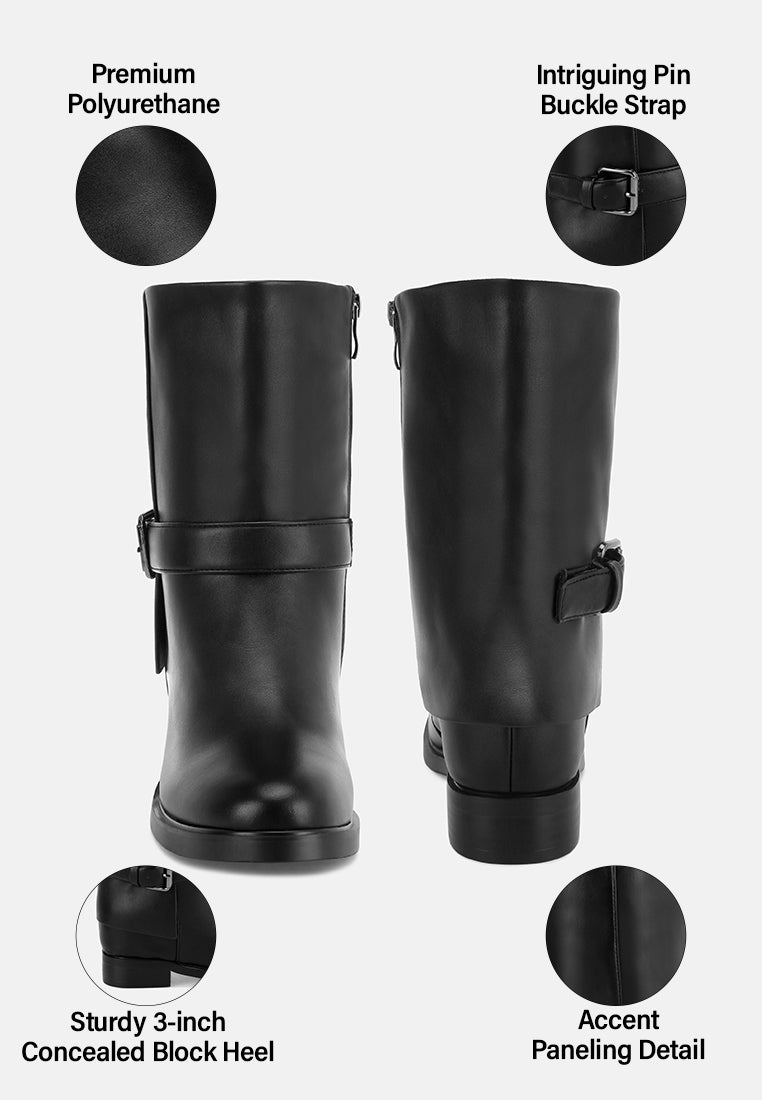 Tall & Taken Harness Detail Calf Boots#color_black-smooth