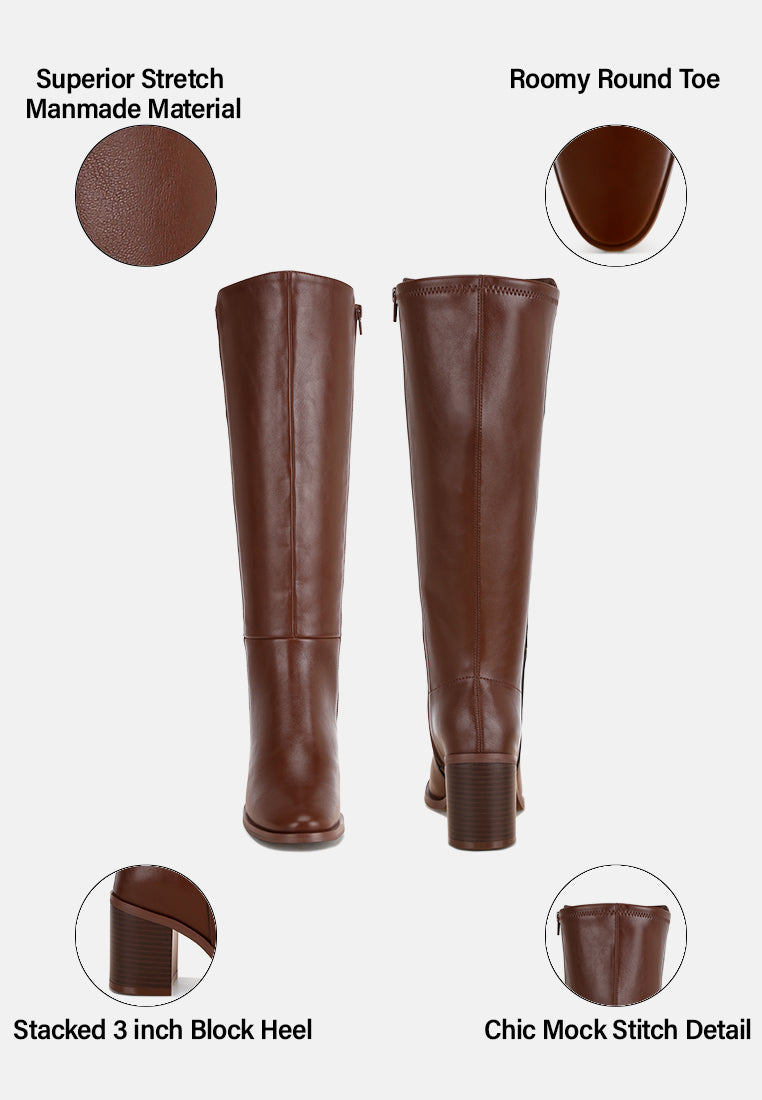 sajama knee-high stretch fit boots#color_brown-smooth