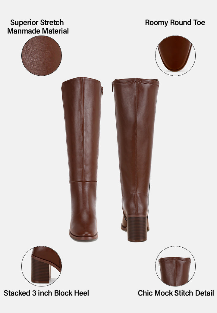 sajama knee-high stretch fit boots#color_brown-smooth