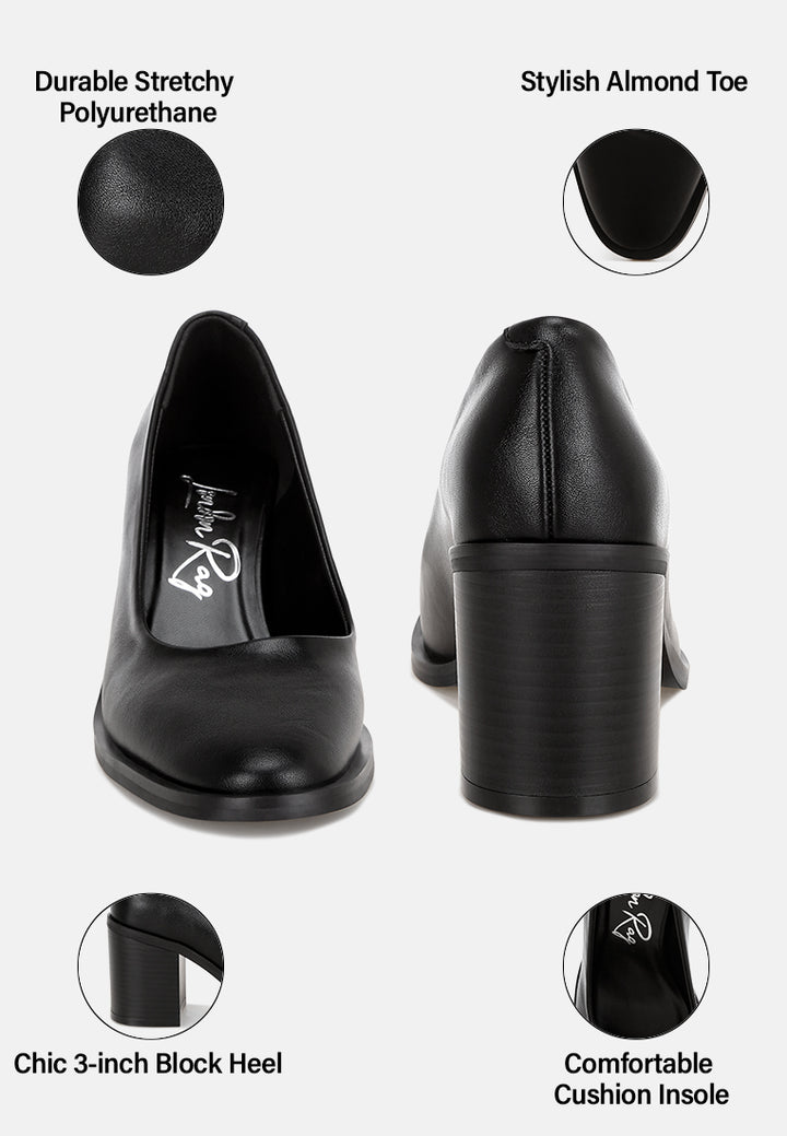 Amalina Almond Toe Block Heel Pumps#color_black-smooth