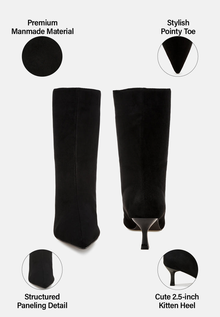 Bumbles Kitten Heel Pointed Toe Boots#color_black-suede