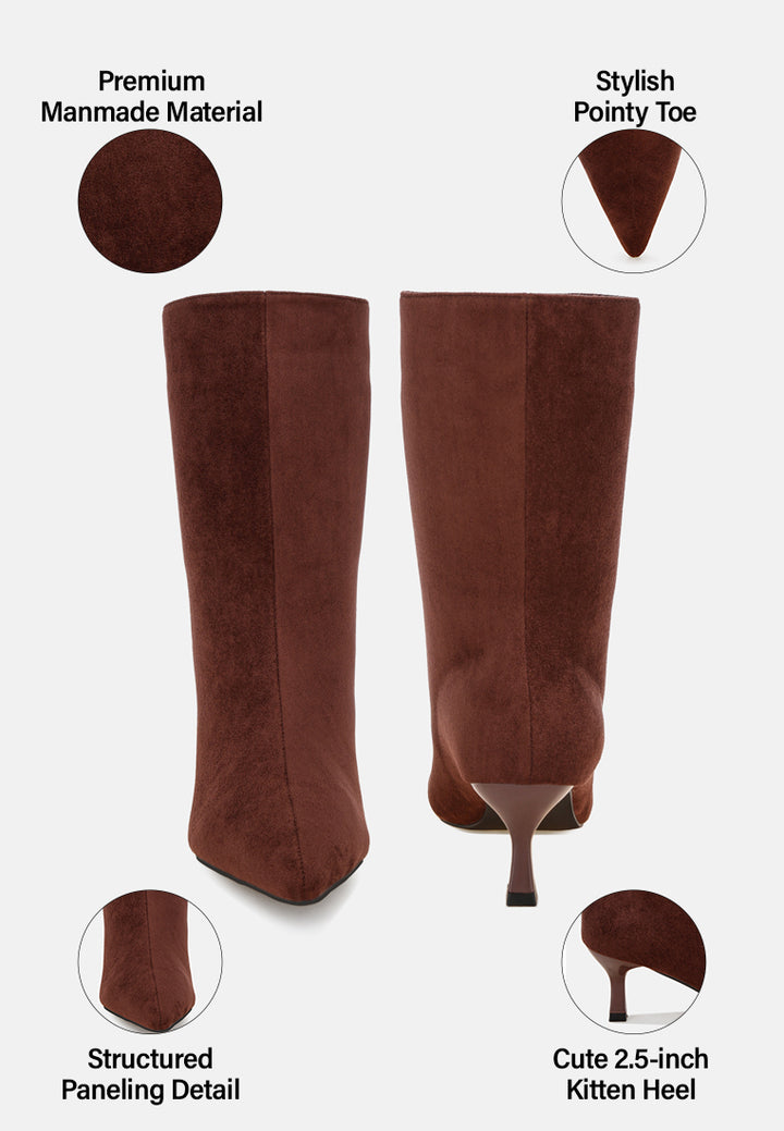 Bumbles Kitten Heel Pointed Toe Boots#color_brown-suede
