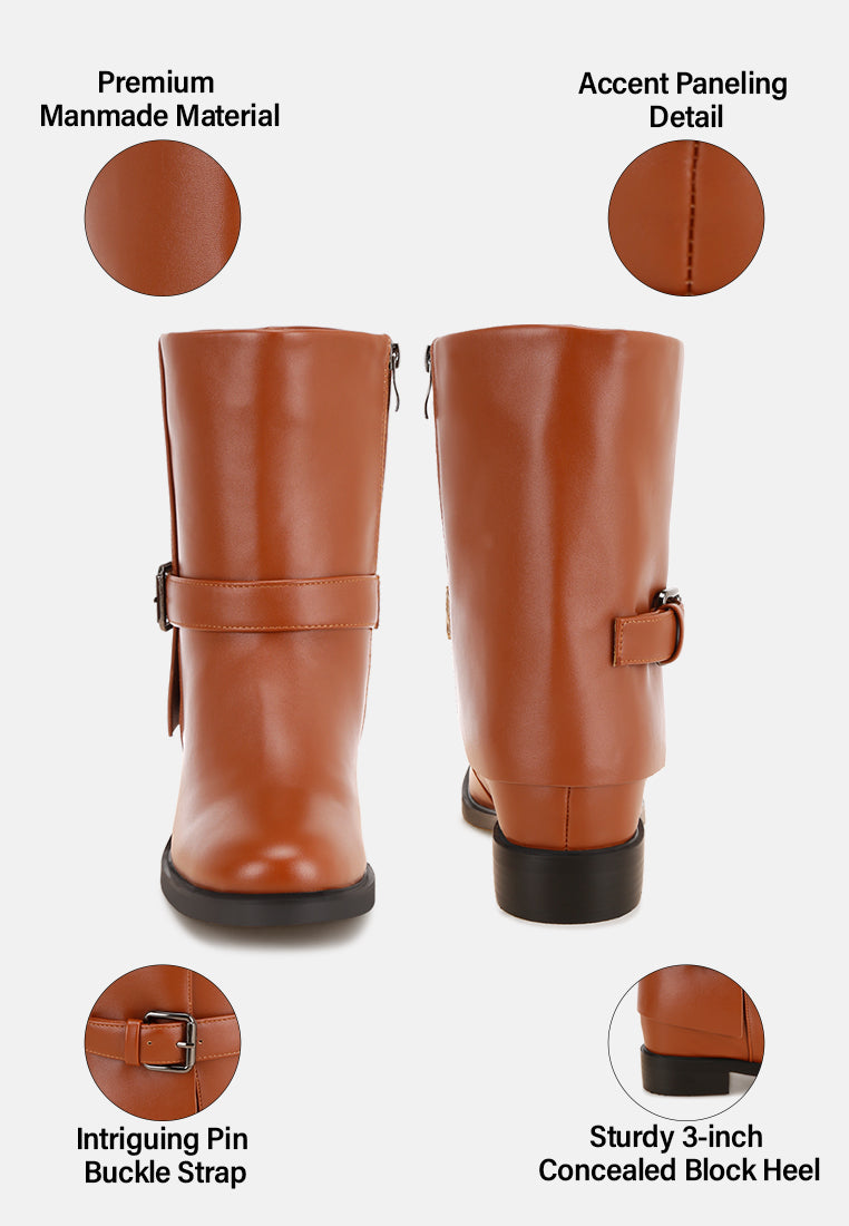 Tall & Taken Harness Detail Calf Boots#color_tan-smooth