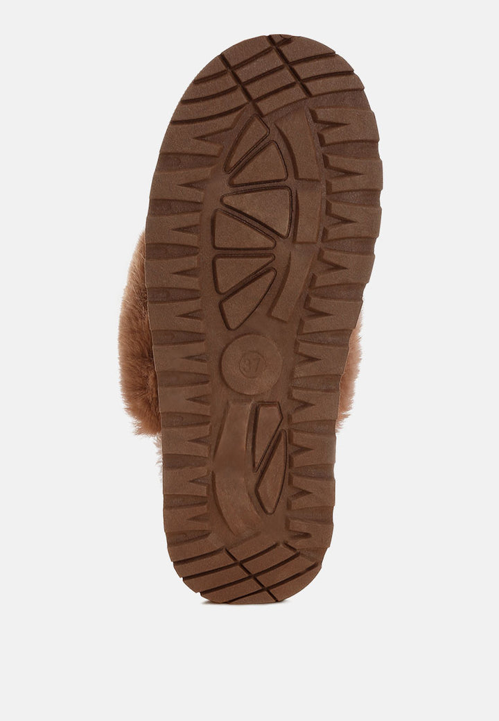 portho faux fur slip ons#color_brown