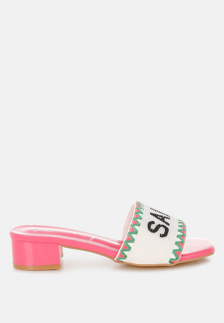 poshta saint tropez beaded slip-on heels by ruw#color_pink