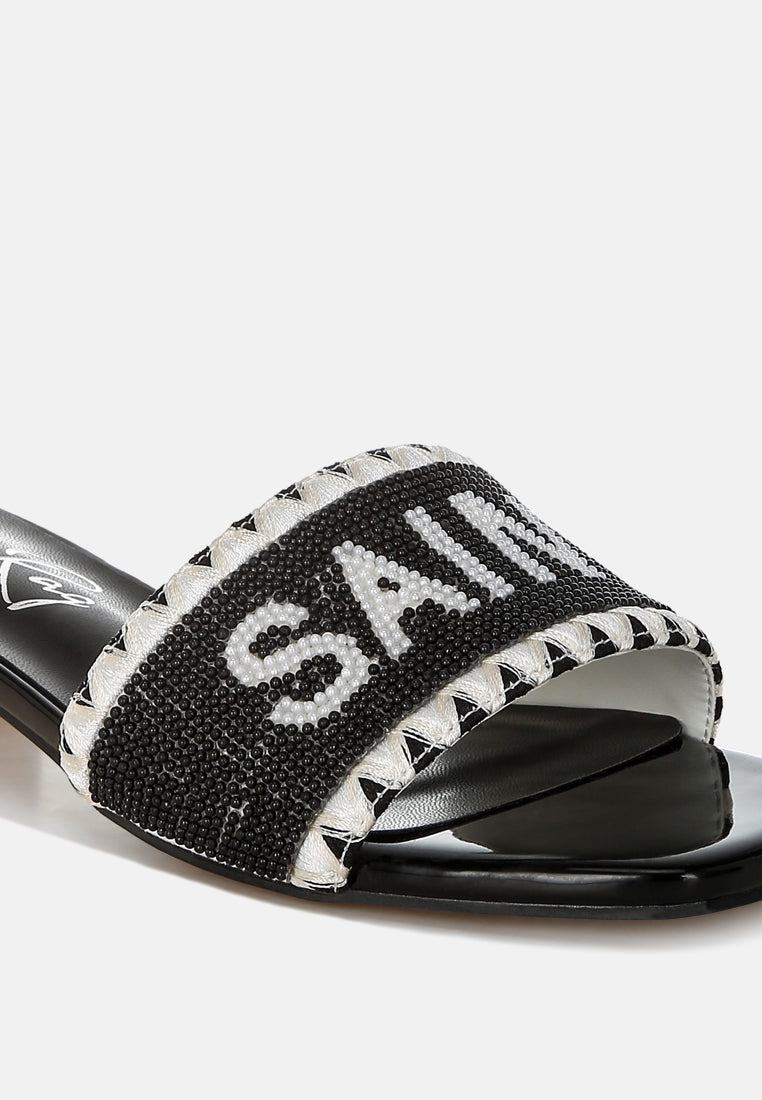 poshta saint tropez beaded slip-on heels by ruw#color_black