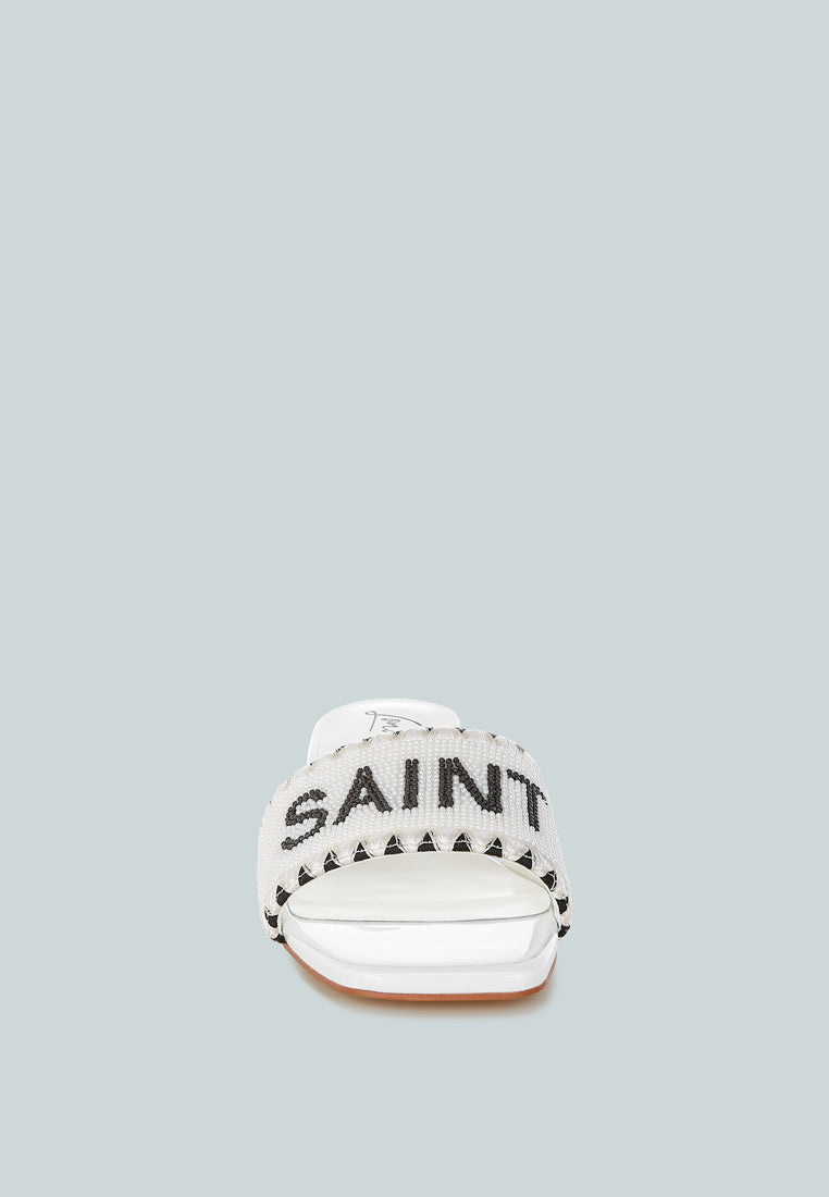 poshta saint tropez beaded slip-on heels by ruw#color_white