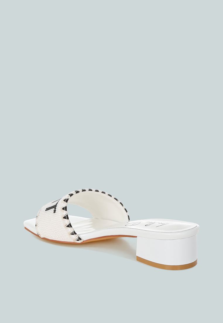 poshta saint tropez beaded slip-on heels by ruw#color_white