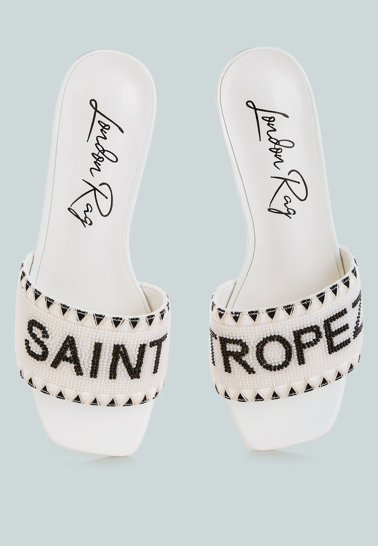 poshta saint tropez beaded slip-on heels by ruw#color_white