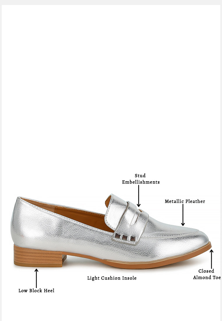 potania penny strap metallic loafers#color_silver