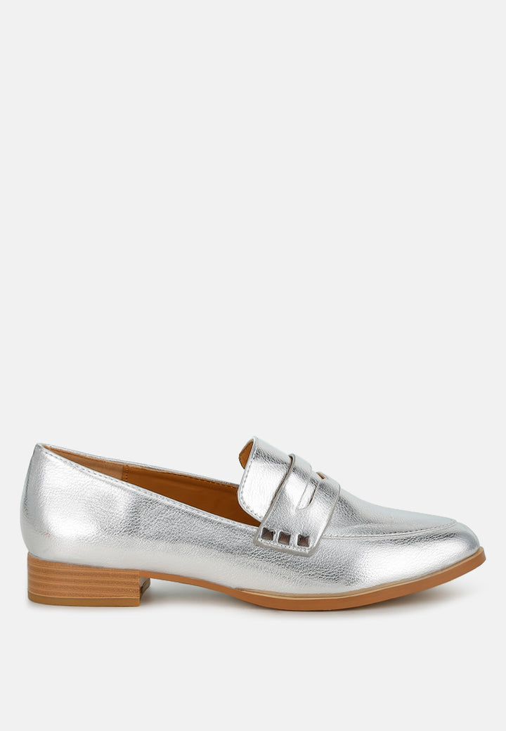 potania penny strap metallic loafers#color_silver