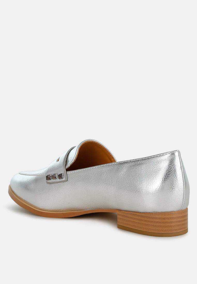 potania penny strap metallic loafers#color_silver