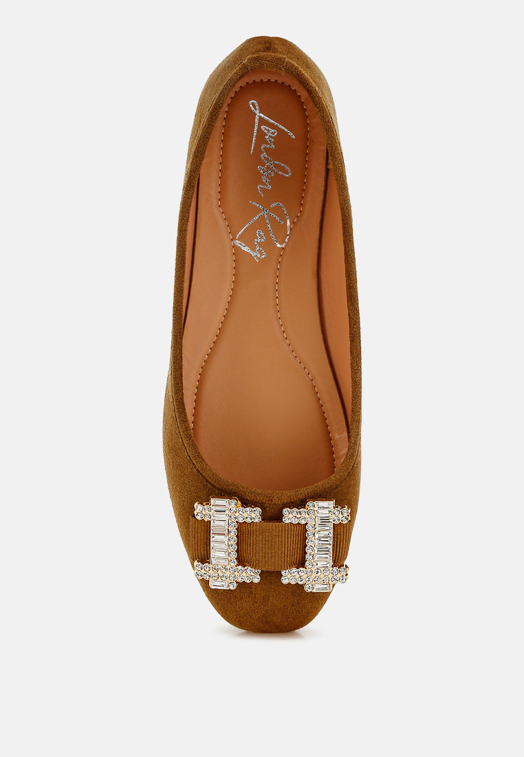 rhinestone buckle detail ballerinas by ruw#color_tan