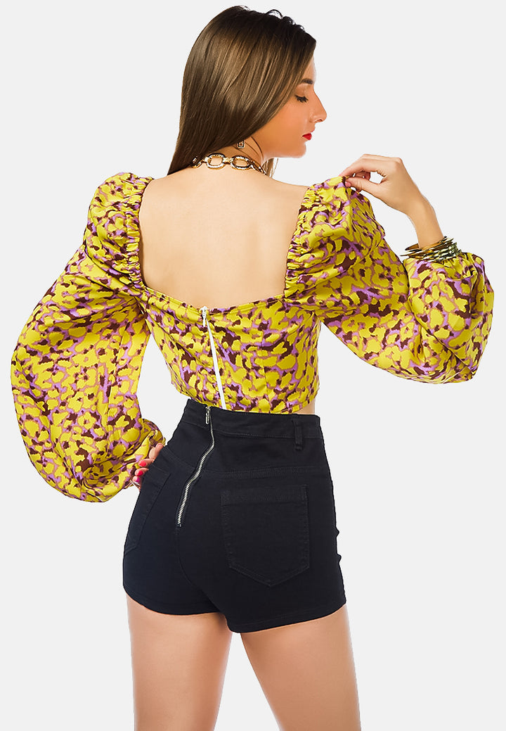 printed puffed sleeve blouse#color_yellow