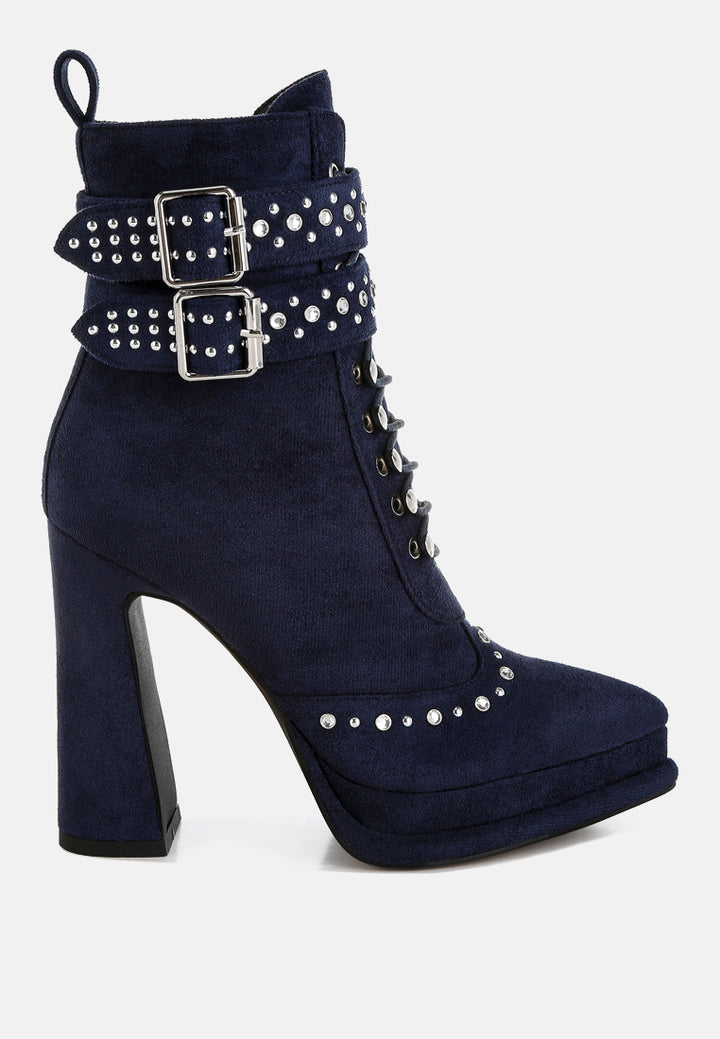 punk nomad harness detail lace up boots#color_navy