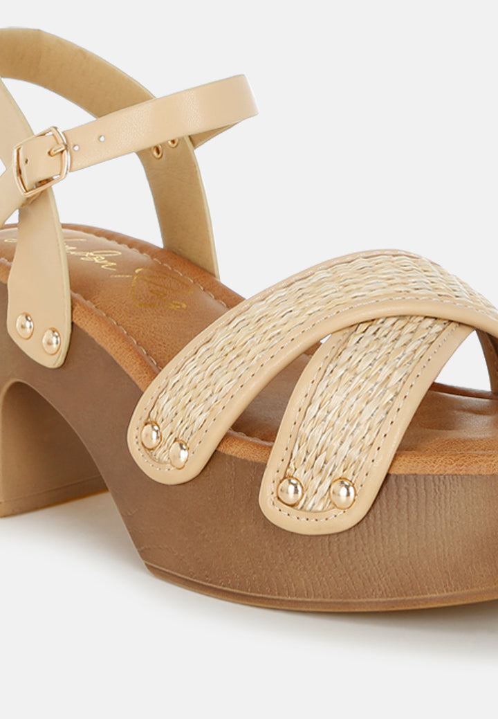 studded raffia clog sandals#color_natural