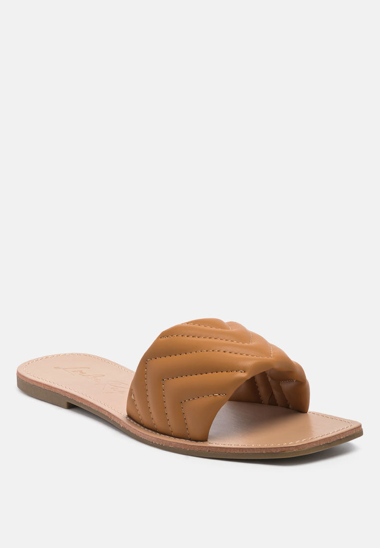 quilted flat slides#color_tan