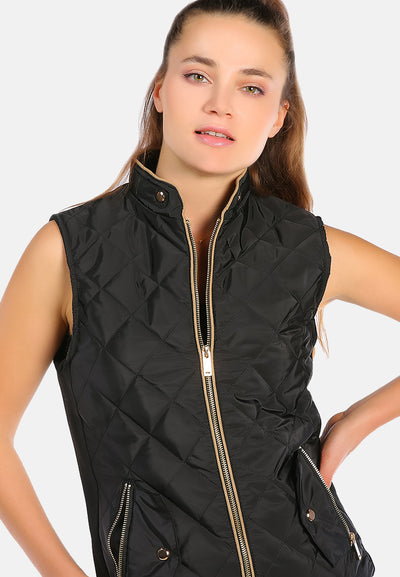 quilted puffer sleeveless jacket#color_black