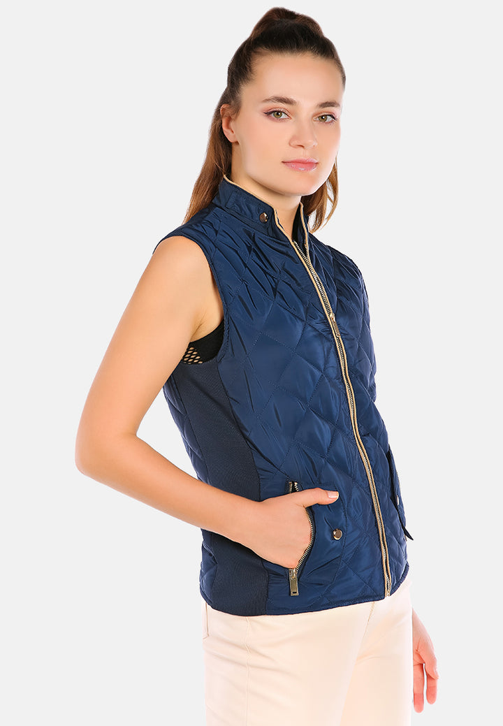 quilted puffer sleeveless jacket#color_navy