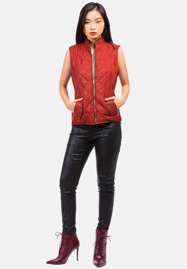 quilted puffer sleeveless jacket#color_rust-red