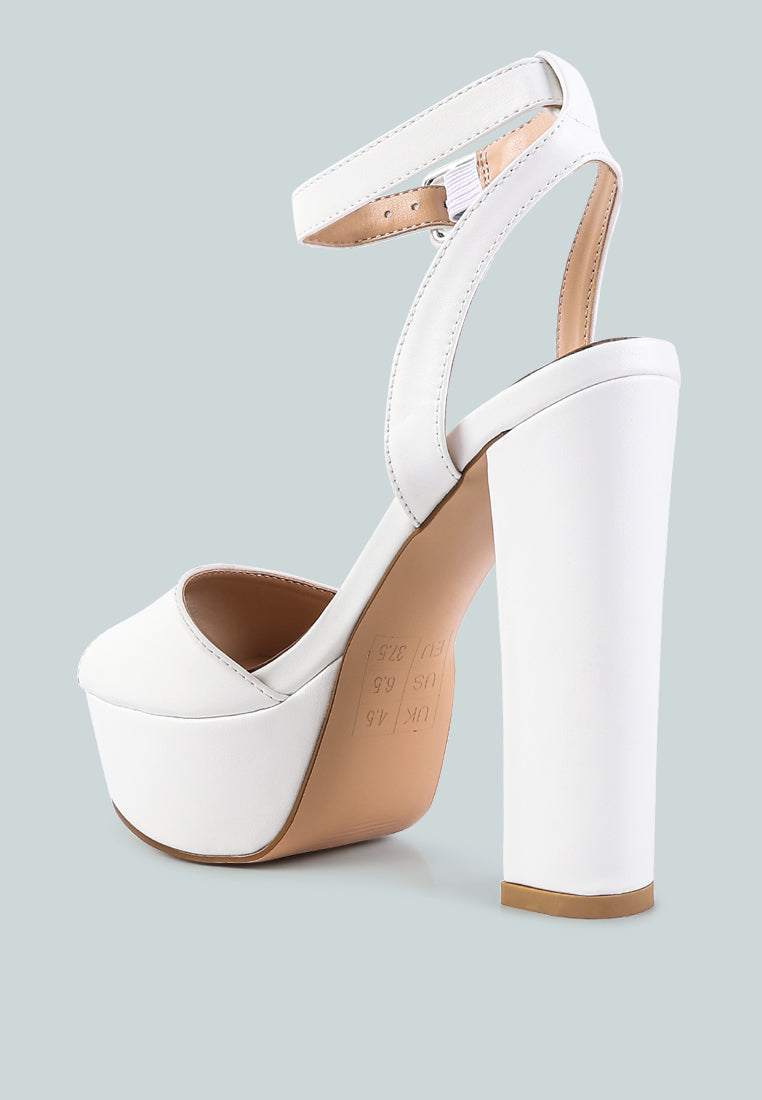 White Platform Block High Heels / Ankle Strap Heeled Sandals