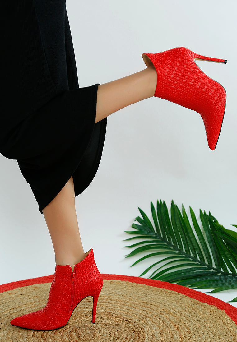 Bota stiletto lolita con textura tejida#color_rojo