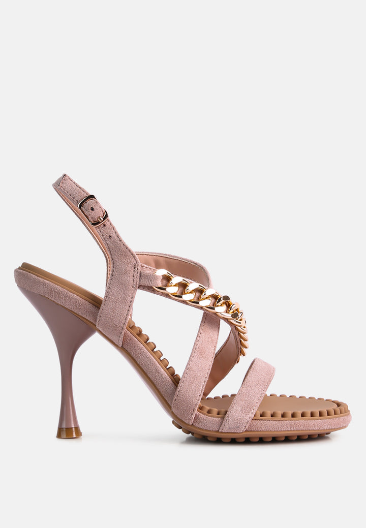 domeda metal chain mid heel sandal by ruw#color_latte