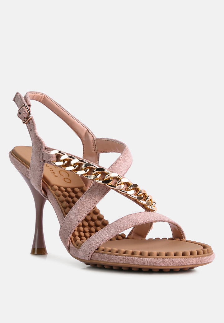 domeda metal chain mid heel sandal by ruw#color_latte