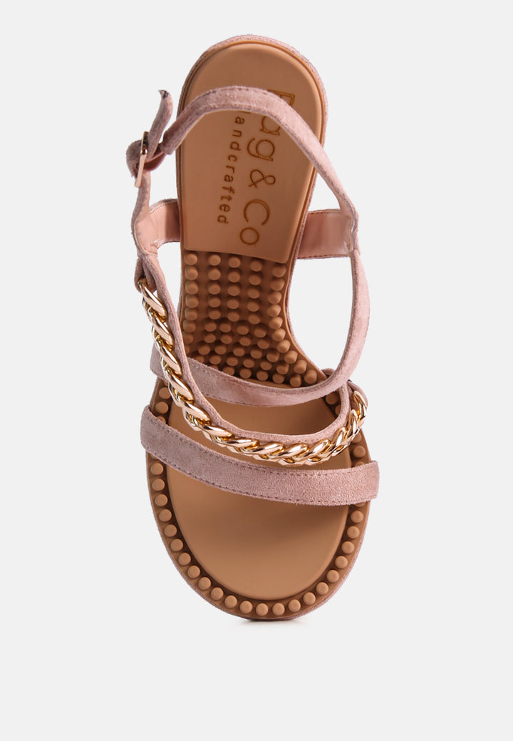 domeda metal chain mid heel sandal by ruw#color_latte